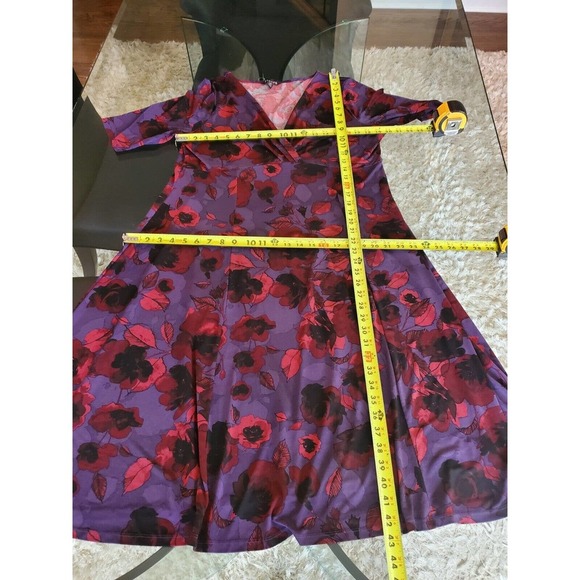 George Women's Purple Floral Polyester V-Neck 3/4 Sleeve Knee Length Dress XL - Picture 12 of 13